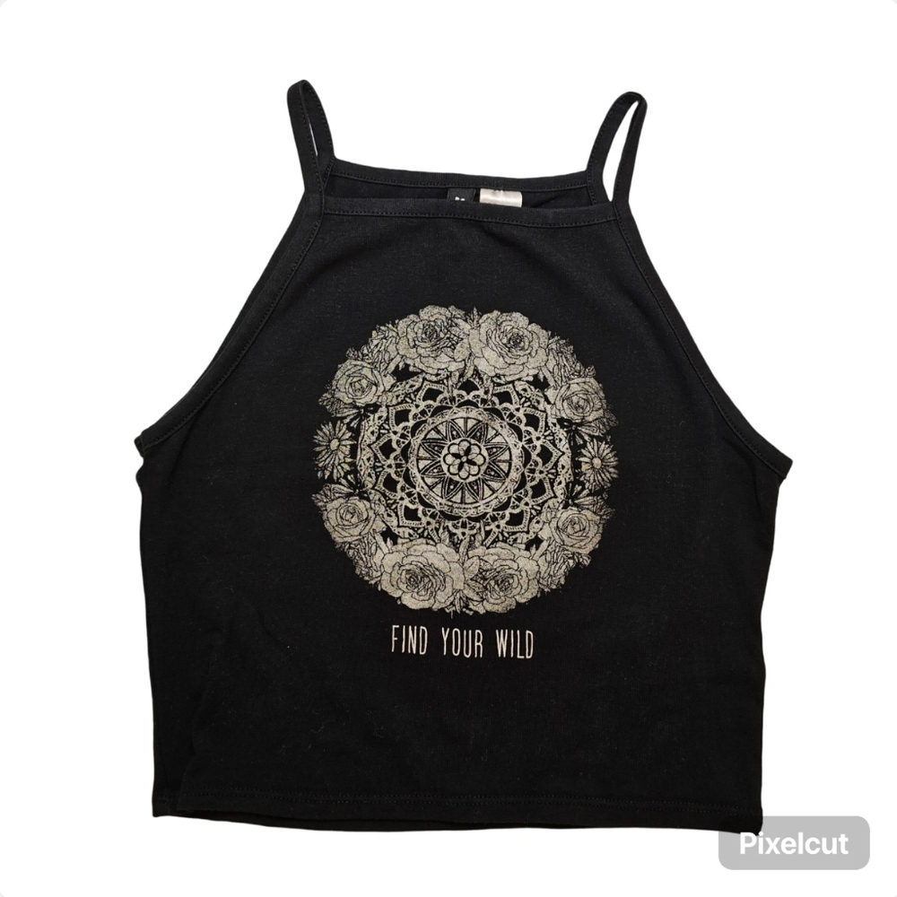 H&M Divided black halter stretch cotton knit crop tank top size S US